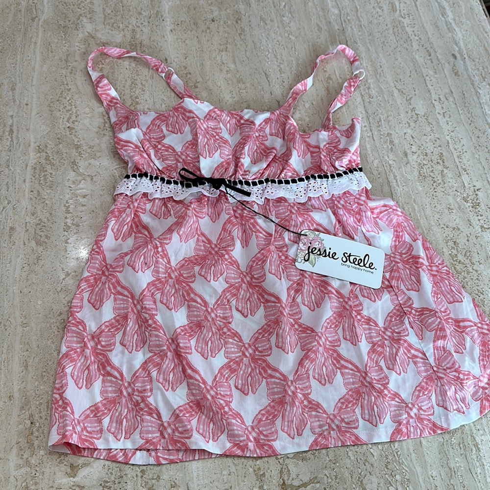 NWT JESSIE STEELE Pink Velvet Bows Cotton Chemise (size Large)